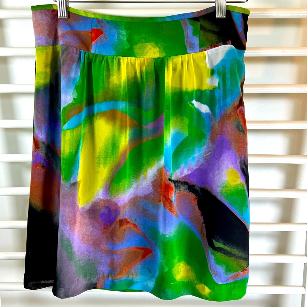 MADE IN CANADA! Sweet Chemise Bright Multicolor Abstract Chiffon Skirt, Size 8